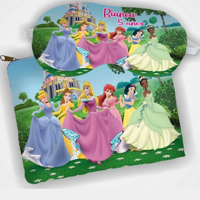 Kit Necessaire e Mascara Dormir personalizada para lembrancinhas das Princesash