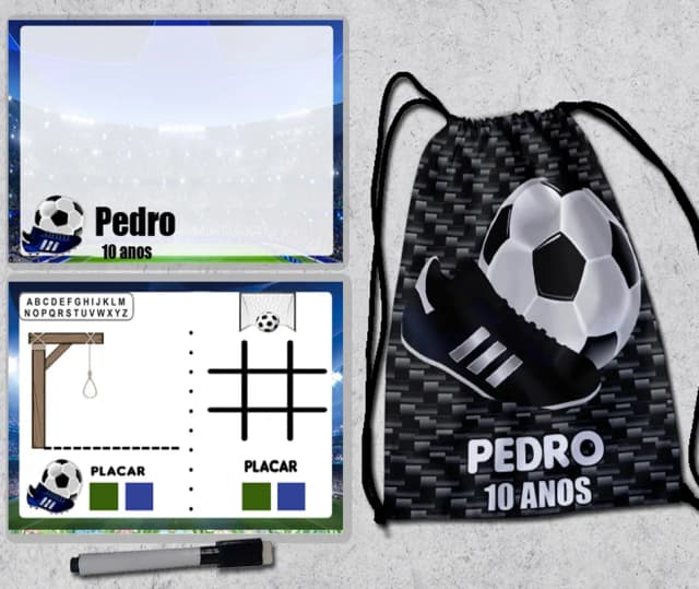 Kit Mochila e Lousa Magica para lembrancinhas de Futebol
