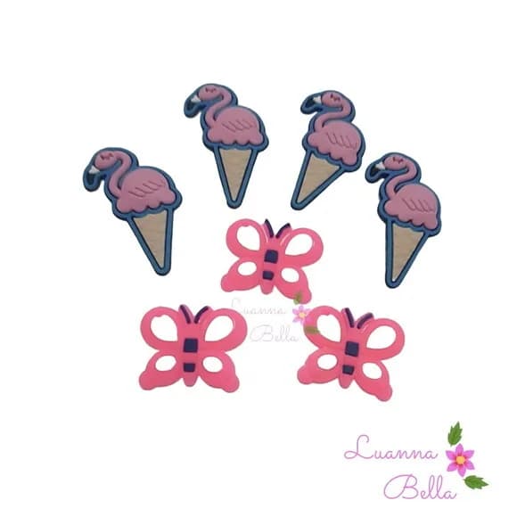 Apliques Emborrachados Flamingos e Borboleta-pct c/6unds