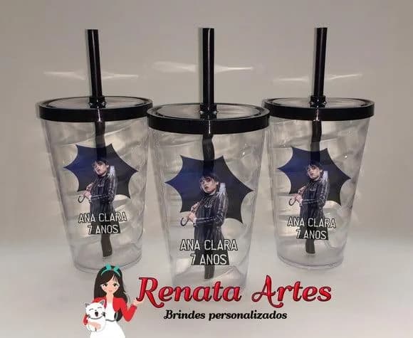 Copo com Canudo 500ml Wandinha