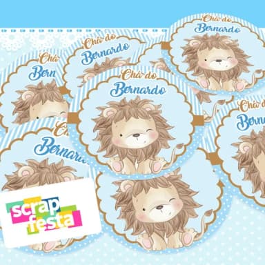 Adesivo 5 cm Redondo Chá de Bebê Menino Leão Cute