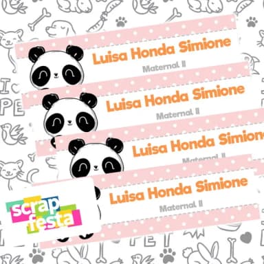 Etiqueta Escolar Personalizada Retangular 7x2 Panda Cute