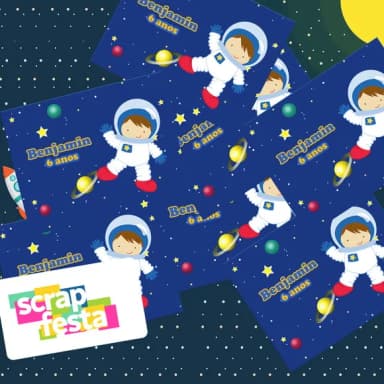 Adesivo Personalizado Retangular Festa Espaço Astronauta