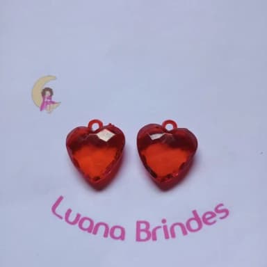 Pingente Coração Vermelho de Acrilico 3cm Pct 10 Unidades