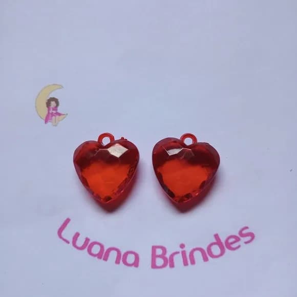 Pingente Coração Vermelho de Acrilico 3cm Pct 10 Unidades