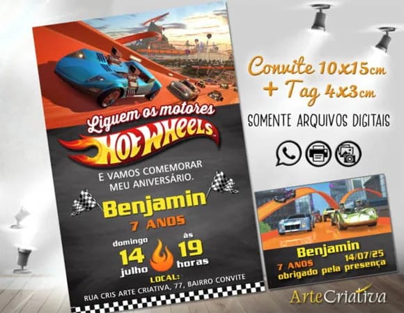 Convite Digital C/tag Hot Wheels Chalk