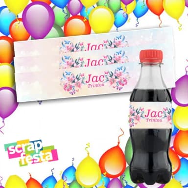 Rótulo Personalizado Mini Coca 19,5x3,5 Aniversário Flores