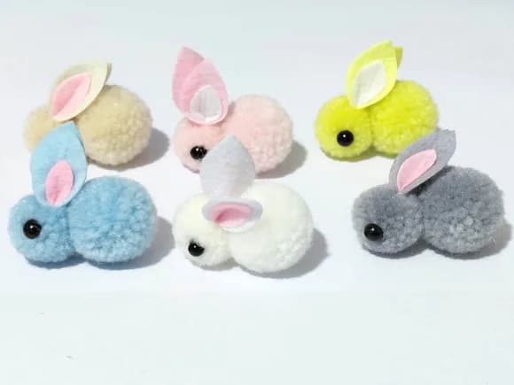 Coelhos Pompom Colorido 4cm Pacotes com 6 Unidades