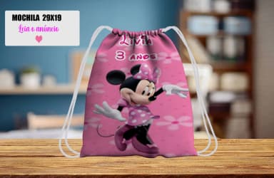Mochilinha personalizada para lembrancinhas da Minnie Rosa