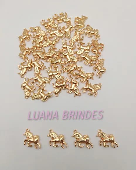 Pingente de Unicórnio Dourado em Metal - Pct C/12 Unidades