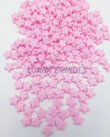 Miçanga de estrela rosa c/ furo passante - pct c/ 100 unidad