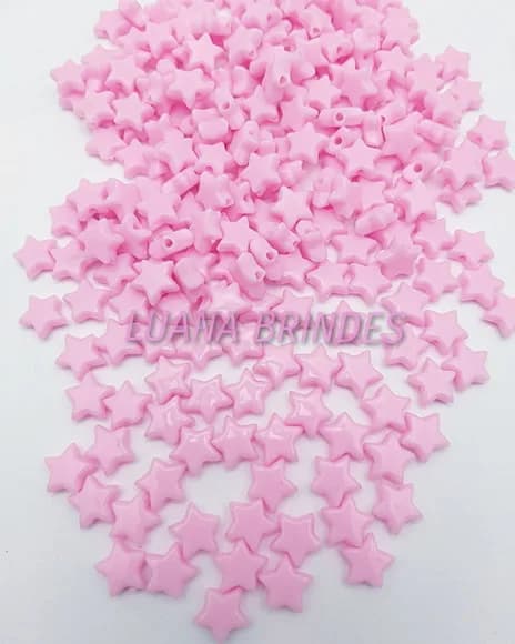 Miçanga de estrela rosa c/ furo passante - pct c/ 100 unidad