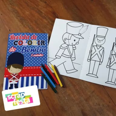 Revista Colorir + Giz Cera Soldadinho de Chumbo