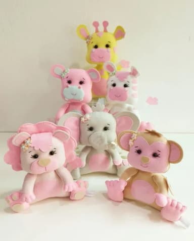 Combo Centro de Mesa Safári Baby Rosa 10 Peças