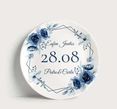 Prato Decorativo para Casamento: Enfim Juntos, Floral Azul