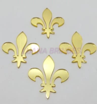 Aplique Flor de Lis Acrílico Espelhado Dourado- 3,5cm - 6 un