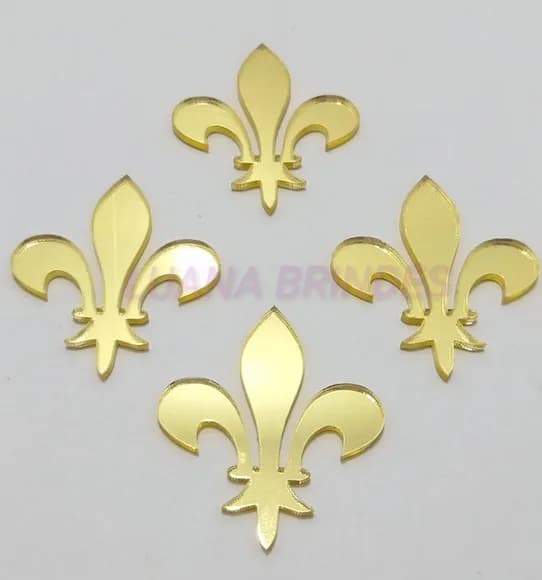 Aplique Flor de Lis Acrílico Espelhado Dourado- 3,5cm - 6 un