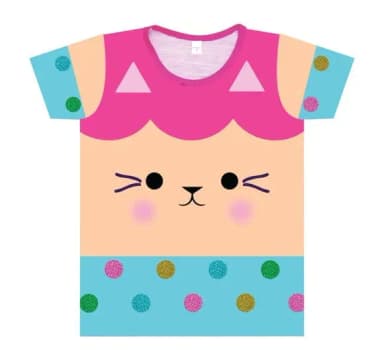 Camiseta Infantil Feminina Estampa Gatinho Colorido com Detalhes em Poás