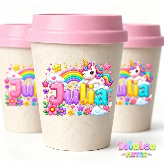Mini Copo Unicórnio Eco Madeira 250ml com Tampa Bucks