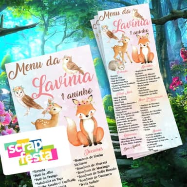 Menu Cardápio Personalizado Festa Floresta Encantada/ Bosque