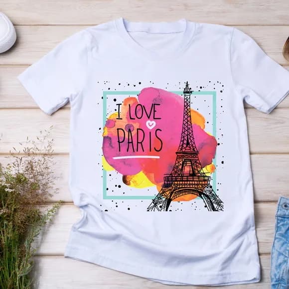 Camiseta I Love Paris Torre Eiffel Aquarela Pop Art