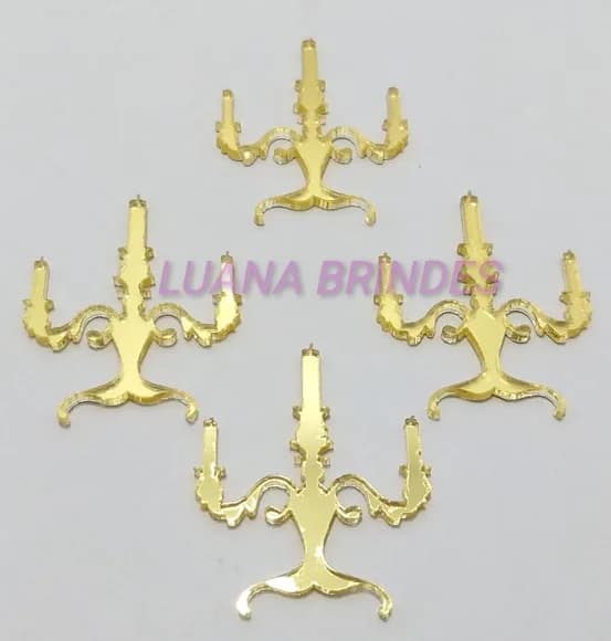 Aplique Castiçal em Acrílico Espelhado Dourado - 3,5cm