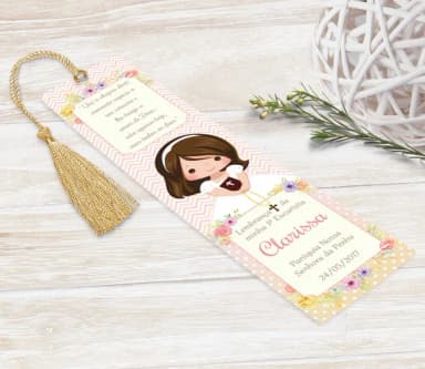 Marcador Livro / Santinho Eucaristia - Chevron Floral