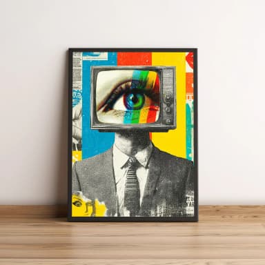 Quadro Cabeça TV com Olho Psicodélico Colorido 2587