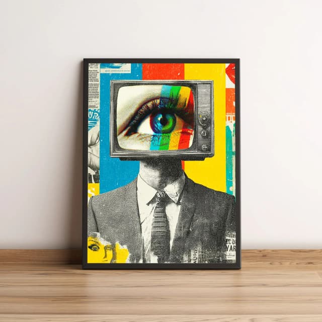 Quadro Cabeça TV com Olho Psicodélico Colorido 2587