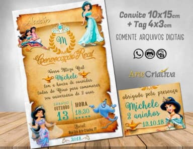 CONVITE DIGITAL C/TAG Pergaminho Jasmine Alladin