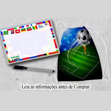 Kit Lembrancinhas Mochila e Lousa Magica personalizada Futebol