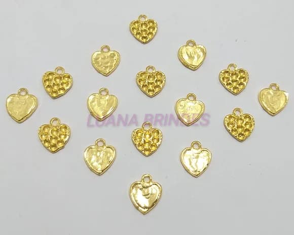 Pingente Coração Cravejado em Metal Dourado - pct c/12 unid