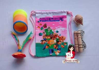 Mochila Boa Infância Tema Minecraft Rosa