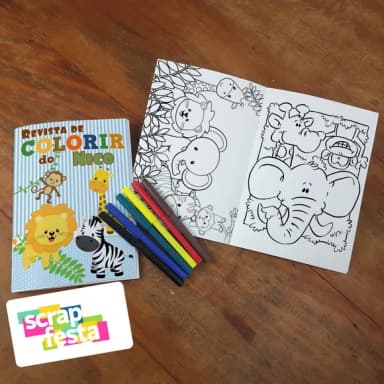 Revista Colorir + Canetinha Festa Safari