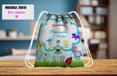 Mochilinha personalizada para lembrancinha Jardim Encantado