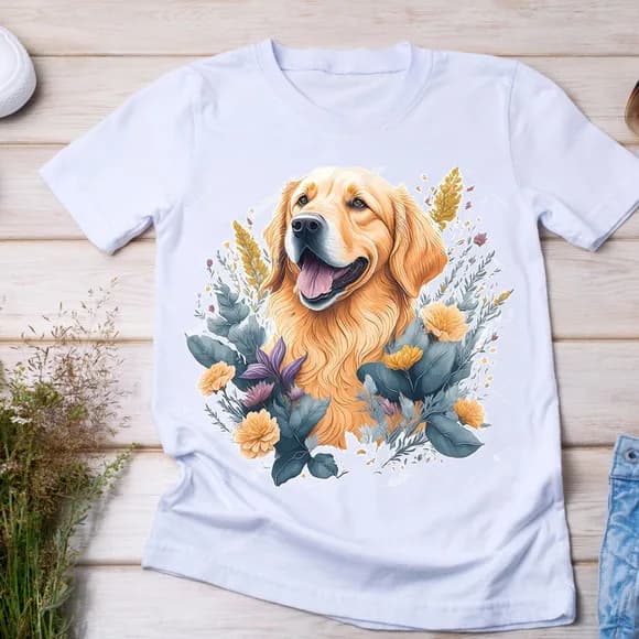 Camiseta Golden Retriever com Flores - Charme Pet