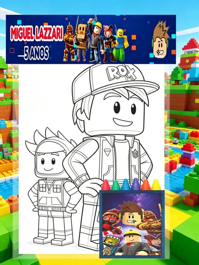 Kit Colorir com Giz de cera Personalizado do Roblox