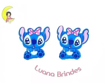 Aplique Stitch Baby Laço Rosa 4,5cm Resina Pacote C/6 Peças