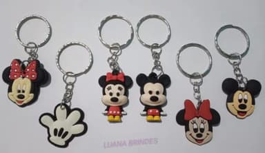 Chaveiros Mickey e Minnie Variados de Borracha -pct c/6 unid