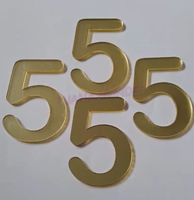 Aplique Número 5 Acrílico Espelhado Dourado 5cm Pct 4 Und