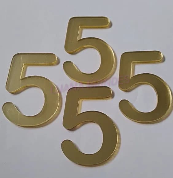 Aplique Número 5 Acrílico Espelhado Dourado 5cm Pct 4 Und