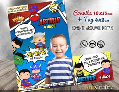 CONVITE DIGITAL C/TAG Herois Cute Gibi com Foto