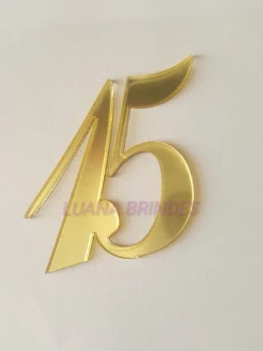 Aplique Número 15 Acrílico Espelhado Dourado 5cm Pct 4 Und