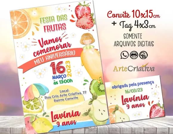 Convite Digital C/tag Pool Party Festa Frutas