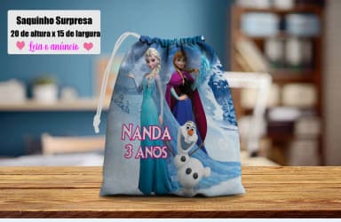Saquinho Supresa para lembrancinhas da Frozen Ana e Elsa