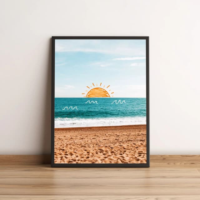 Quadro Praia com Sol Desenhado Estilo Divertido 2562