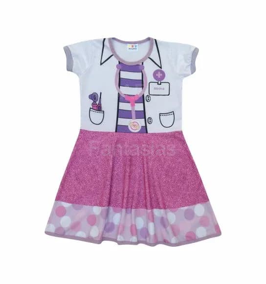 Vestido Infantil Fantasia Médica de Brinquedos com Estetoscópio