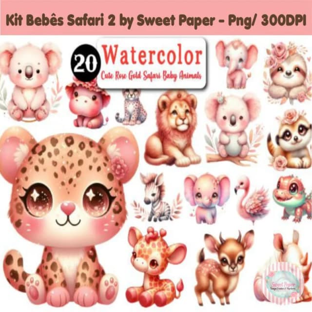 Kit Digital aquarelado Bebês Safari 2138252