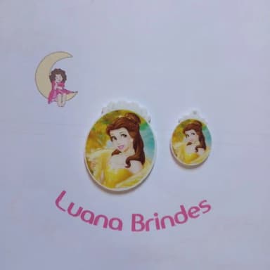 Kit Princesa Bela Aplique e Pingente de Acrílico 3 Kits