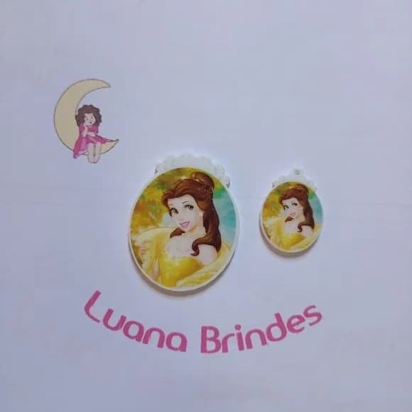 Kit Princesa Bela Aplique e Pingente de Acrílico 3 Kits